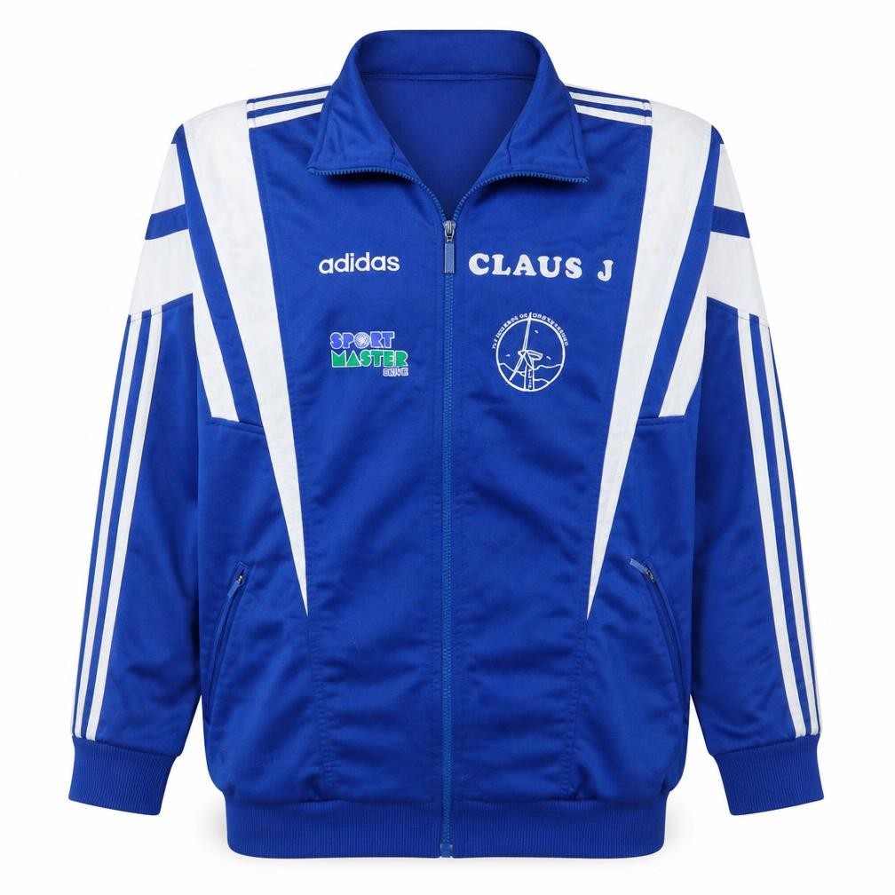 Front view of Adidas Men Blue Full Zip Retro Track Sweatshirt L Sports Logo