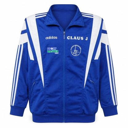 Front view of Adidas Men Blue Full Zip Retro Track Sweatshirt L Sports Logo