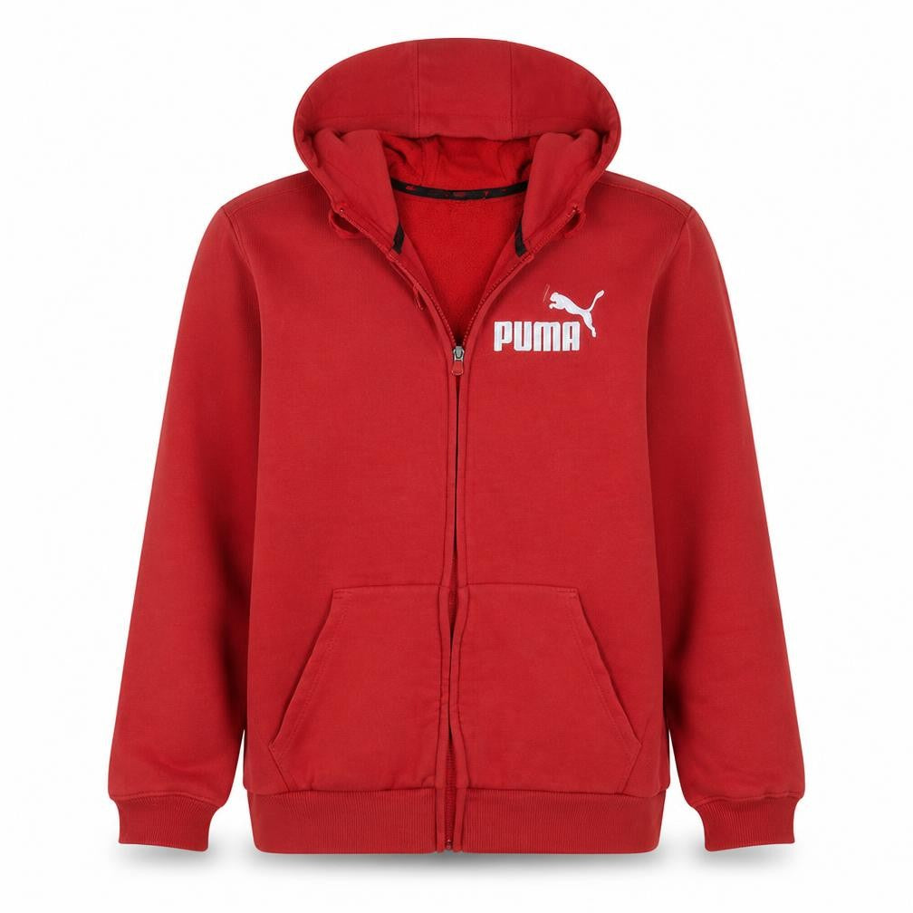 Front view of Puma Men's Red Full Zip Hoodie L Logo Sports Fleece Sweatshirt