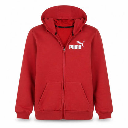 Front view of Puma Men's Red Full Zip Hoodie L Logo Sports Fleece Sweatshirt
