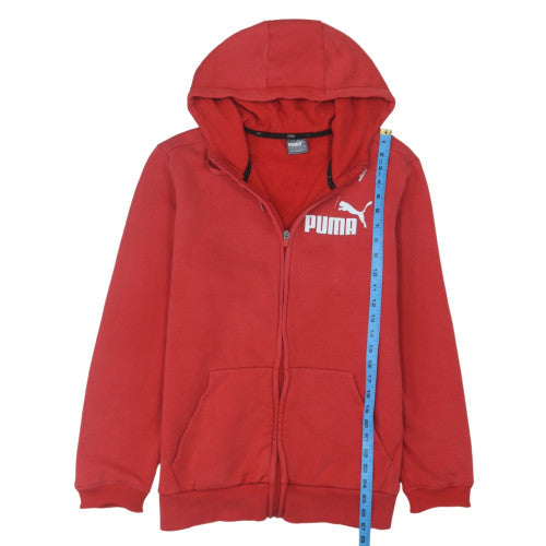 Puma Men's Red Full Zip Hoodie L Logo Sports Fleece Sweatshirt