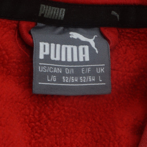 Puma Men's Red Full Zip Hoodie L Logo Sports Fleece Sweatshirt