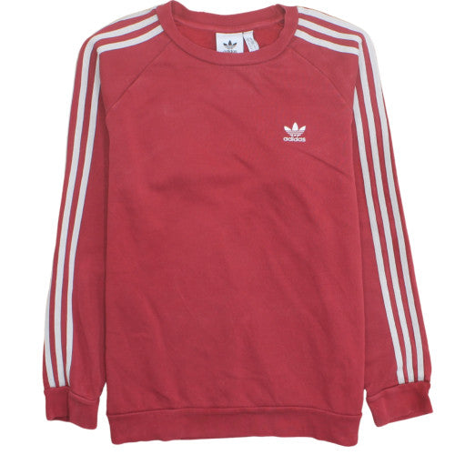 adidas Men's Red Crew Neck 3-Stripes Pullover Sweatshirt M
