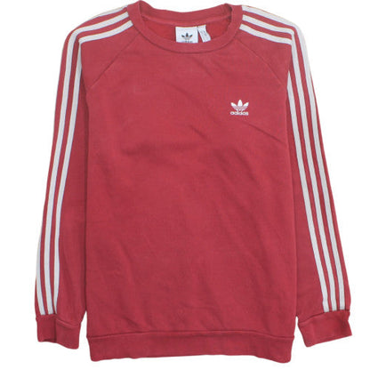 adidas Men's Red Crew Neck 3-Stripes Pullover Sweatshirt M