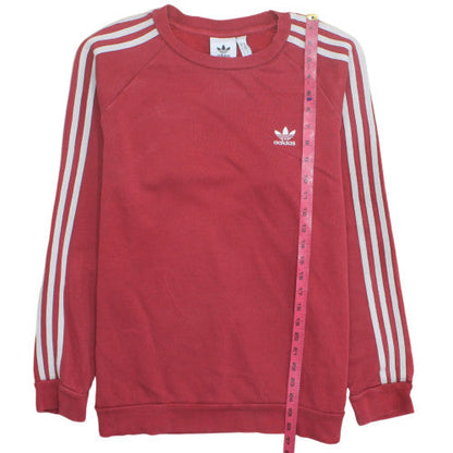 adidas Men's Red Crew Neck 3-Stripes Pullover Sweatshirt M