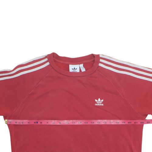 adidas Men's Red Crew Neck 3-Stripes Pullover Sweatshirt M