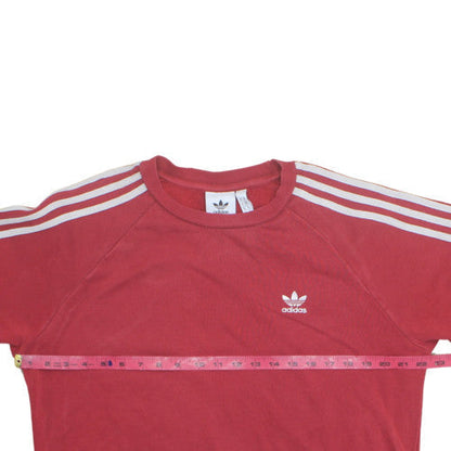 adidas Men's Red Crew Neck 3-Stripes Pullover Sweatshirt M