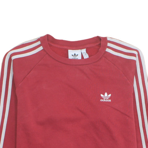 adidas Men's Red Crew Neck 3-Stripes Pullover Sweatshirt M