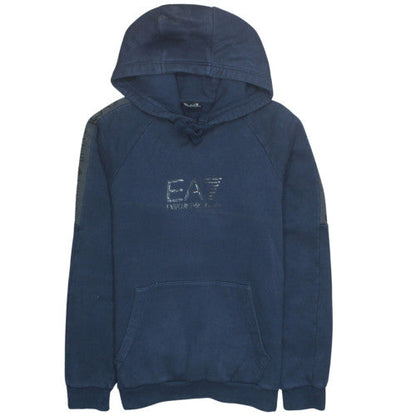 Emporio Armani EA7 Men Blue Pullover Hoodie Medium Hooded Fleece