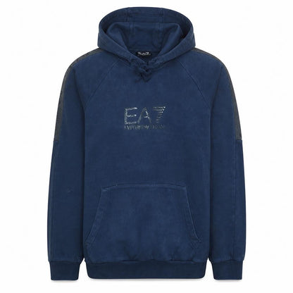 Emporio Armani EA7 Men Blue Pullover Hoodie Medium Hooded Fleece