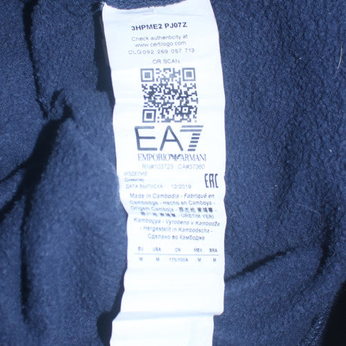 Emporio Armani EA7 Men Blue Pullover Hoodie Medium Hooded Fleece