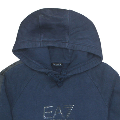 Emporio Armani EA7 Men Blue Pullover Hoodie Medium Hooded Fleece