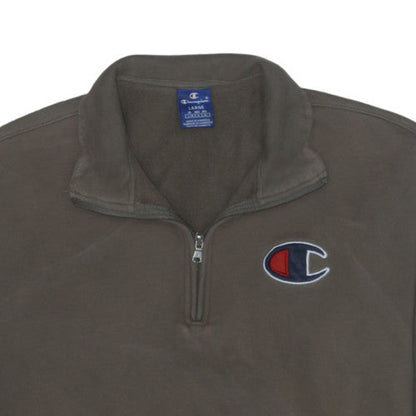 Champion Men's Brown 1/2 Zip Fleece Sweatshirt Size L