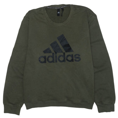 Adidas Mens Green Logo Crew Neck Pullover Sweatshirt Size L