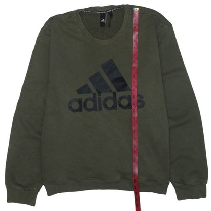 Adidas Mens Green Logo Crew Neck Pullover Sweatshirt Size L