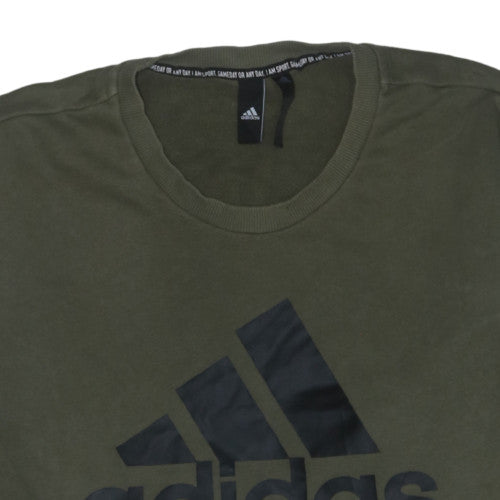 Adidas Mens Green Logo Crew Neck Pullover Sweatshirt Size L