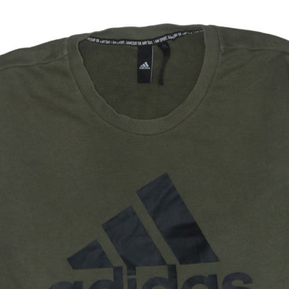 Adidas Mens Green Logo Crew Neck Pullover Sweatshirt Size L