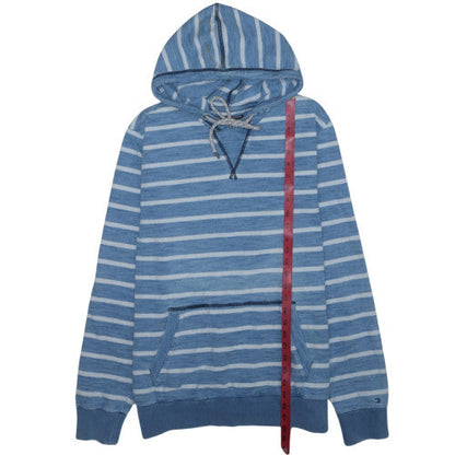 Tommy Hilfiger Men’s Blue Striped Pullover Hoodie XL Vintage Fit