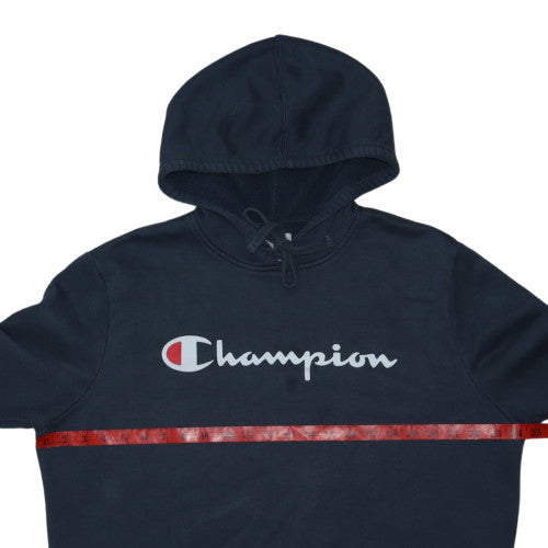 Champion Womens Navy Pullover Hoodie L Cotton Blend Logo Sweatshirt