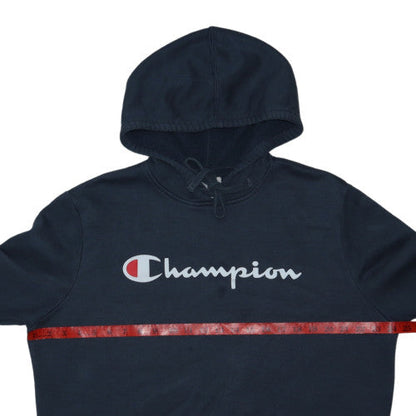 Champion Womens Navy Pullover Hoodie L Cotton Blend Logo Sweatshirt