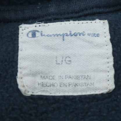 Champion Womens Navy Pullover Hoodie L Cotton Blend Logo Sweatshirt