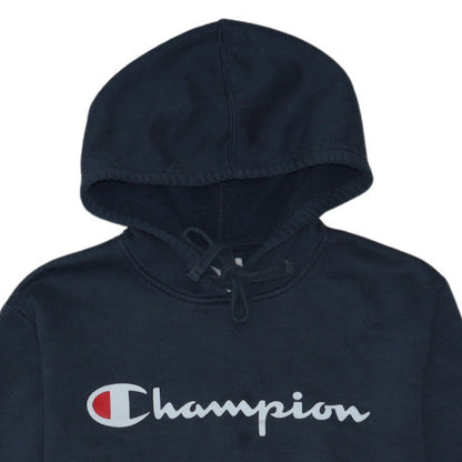 Champion Womens Navy Pullover Hoodie L Cotton Blend Logo Sweatshirt