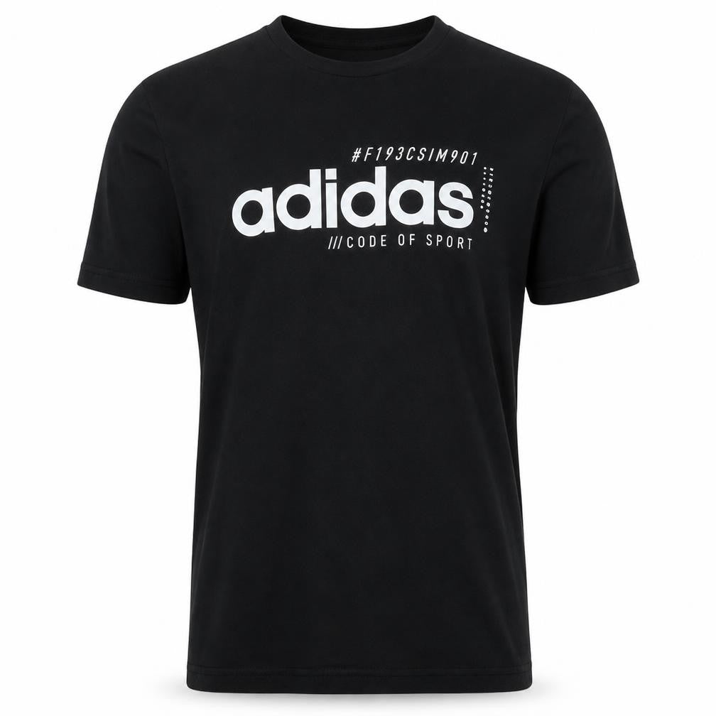 Front view of Adidas Men's Black Logo Sports T-Shirt, size M