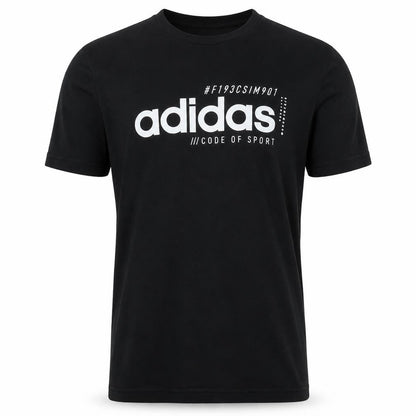 Front view of Adidas Men's Black Logo Sports T-Shirt, size M