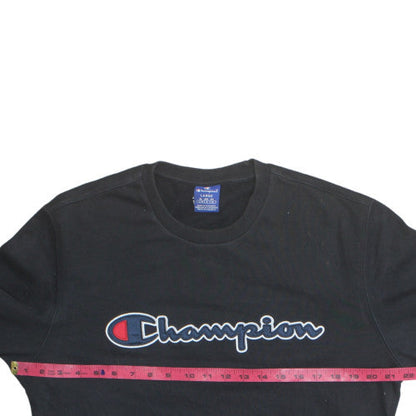 Champion Mens Black Logo Pullover Sweatshirt Size L Regular Fit