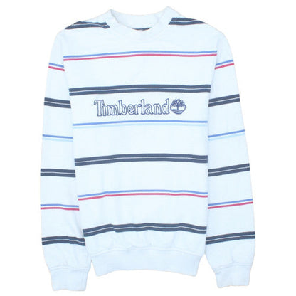 Timberland Men's White Striped Embroidered Logo Pullover Sweatshirt Size S