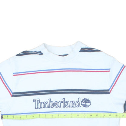 Timberland Men's White Striped Embroidered Logo Pullover Sweatshirt Size S
