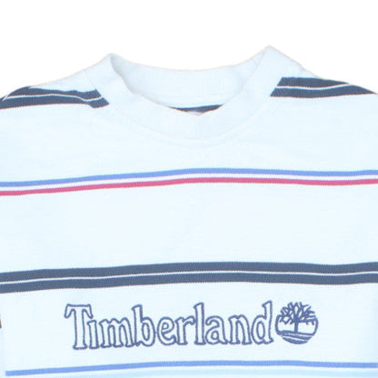 Timberland Men's White Striped Embroidered Logo Pullover Sweatshirt Size S