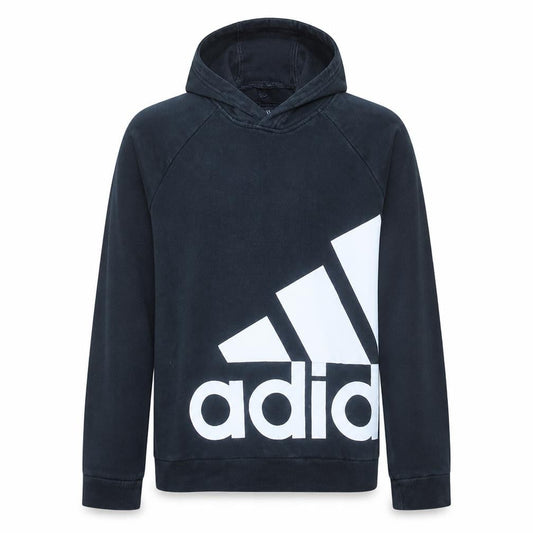 Front view of Adidas Men's Black Medium Pullover Hoodie Regular Fit Logo Fleece