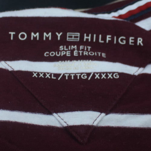 Tommy Hilfiger Men's Red Striped Slim Fit T-Shirt 3XL