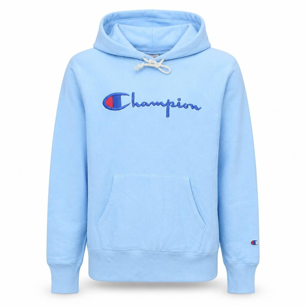 Champion Men's Blue Pullover Hoodie Medium Embroidered Logo Fleece