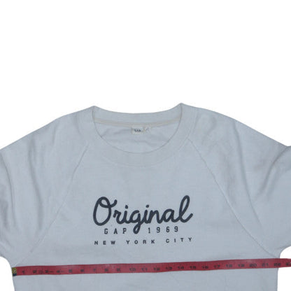 GAP Women White Original Logo Sweatshirt Medium Cotton Blend