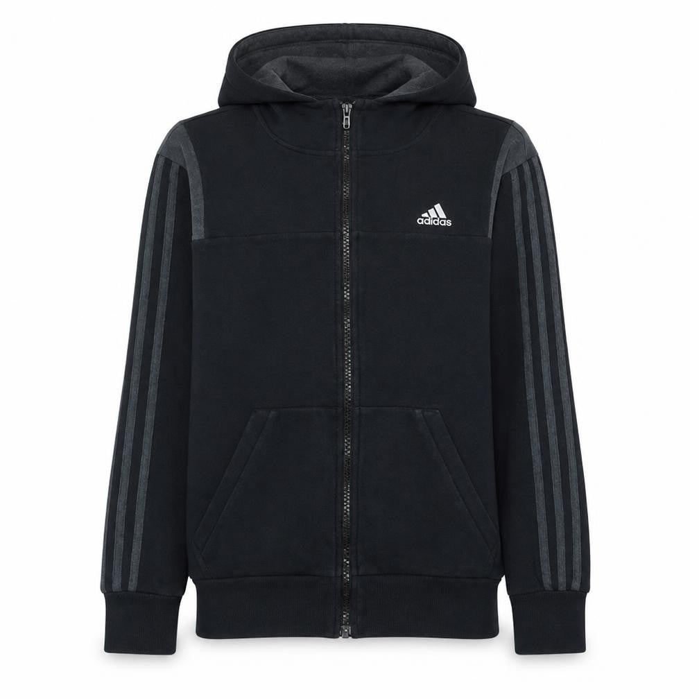 Front view of Adidas Men's Black Full Zip Hoodie, size S, Fleece Sportswear