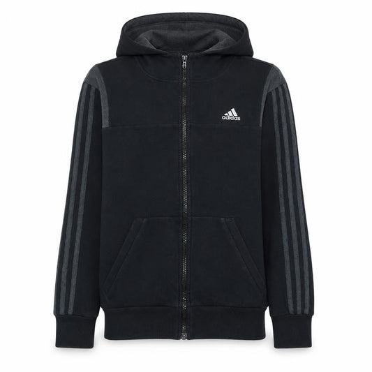 Front view of Adidas Men's Black Full Zip Hoodie, size S, Fleece Sportswear