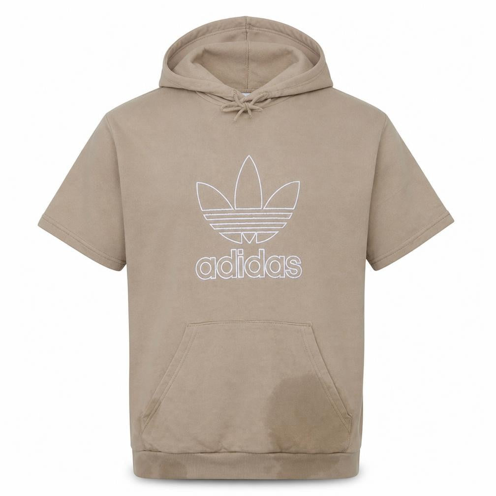adidas Men Beige Short Sleeve Pullover Hoodie Size L Regular Fit
