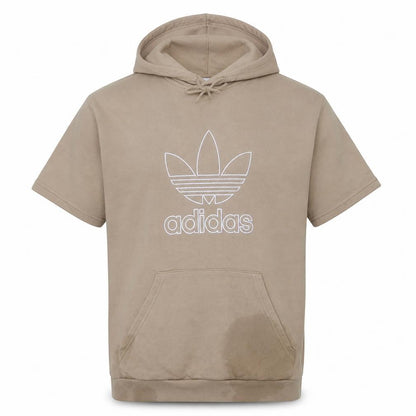 adidas Men Beige Short Sleeve Pullover Hoodie Size L Regular Fit