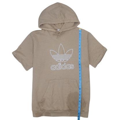 adidas Men Beige Short Sleeve Pullover Hoodie Size L Regular Fit