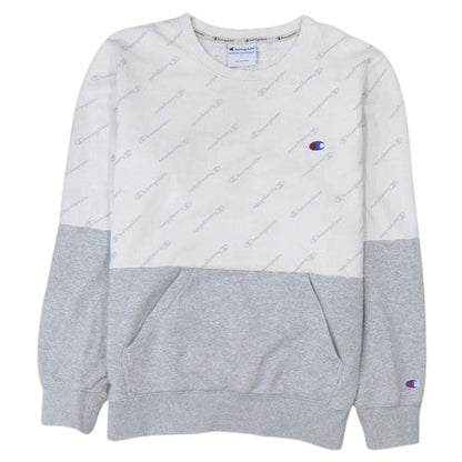 Champion Women Grey & White Logo Crew Neck Pullover Sweatshirt L