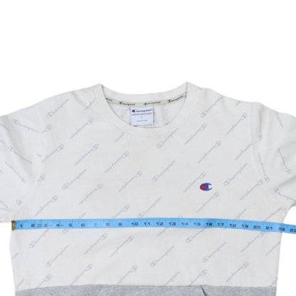Champion Women Grey & White Logo Crew Neck Pullover Sweatshirt L