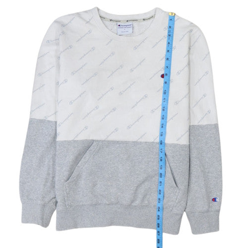 Champion Women Grey & White Logo Crew Neck Pullover Sweatshirt L