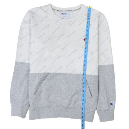 Champion Women Grey & White Logo Crew Neck Pullover Sweatshirt L