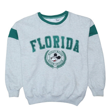Disney Supre Women Grey Green Mickey Mouse Florida Pullover Sweatshirt S/M