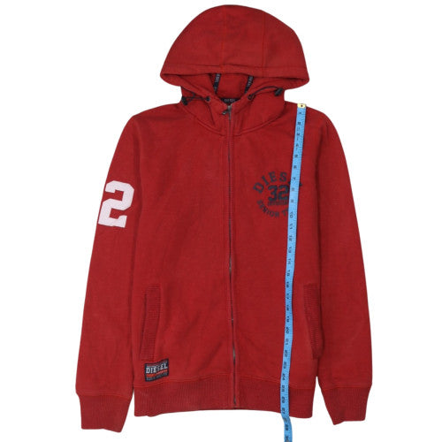 Diesel Men's Red Full Zip Hoodie XL Sports Graphic Sweatshirt