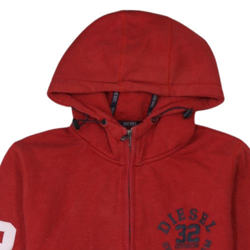 Diesel Men's Red Full Zip Hoodie XL Sports Graphic Sweatshirt