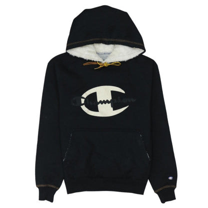 Champion Women's Black Pullover Hoodie Small Faux Fur Lined Logo Sweatshirt