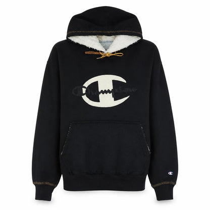 Champion Women's Black Pullover Hoodie Small Faux Fur Lined Logo Sweatshirt